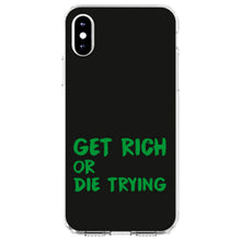 DistinctInk® Clear Shockproof Hybrid Case for Apple iPhone / Samsung Galaxy / Google Pixel - Get Rich or Die Trying - Black & Green