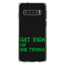 DistinctInk® Clear Shockproof Hybrid Case for Apple iPhone / Samsung Galaxy / Google Pixel - Get Rich or Die Trying - Black & Green