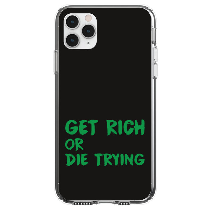 DistinctInk® Clear Shockproof Hybrid Case for Apple iPhone / Samsung Galaxy / Google Pixel - Get Rich or Die Trying - Black & Green