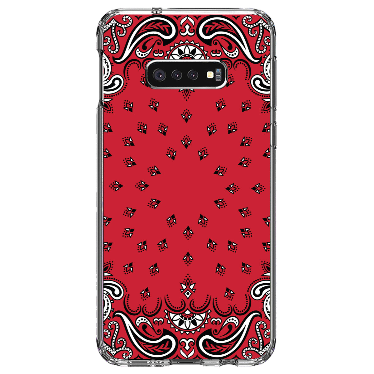 Bandana Print, Red, Black, White Clear Shockproof iPhone Case, view 18