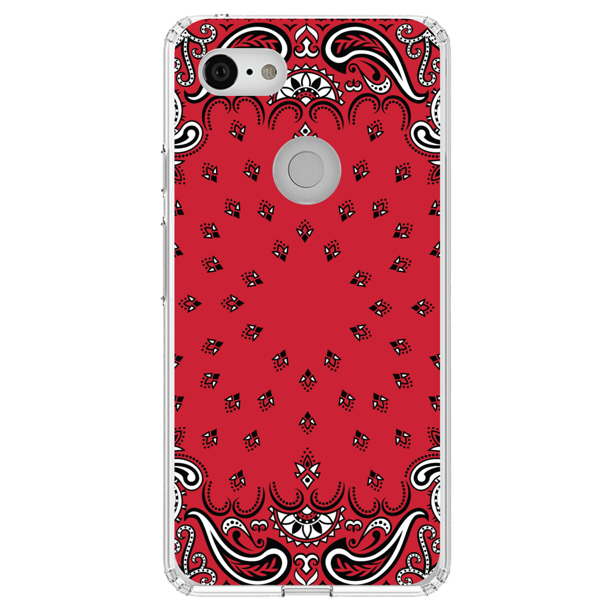 Bandana Print, Red, Black, White Clear Shockproof iPhone Case, view 22