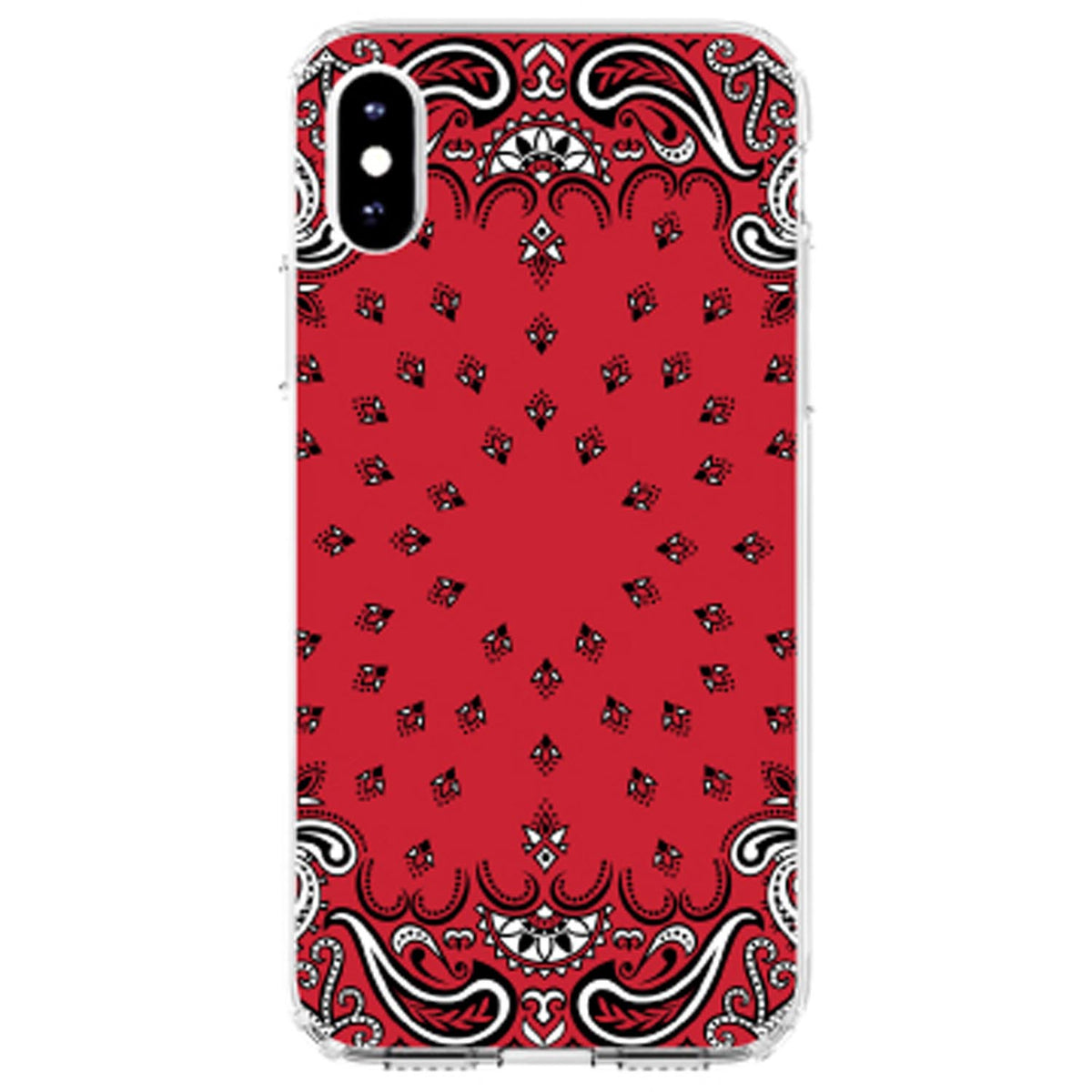 Bandana Print, Red, Black, White Clear Shockproof iPhone Case, view 2