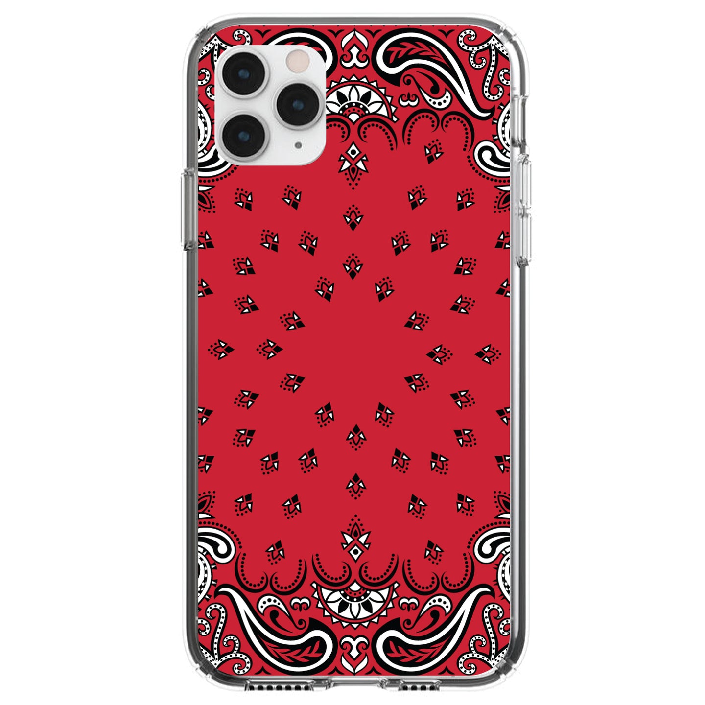 DistinctInk® Clear Shockproof Hybrid Case for Apple iPhone / Samsung Galaxy / Google Pixel - Bandana Print - Red, Black, White