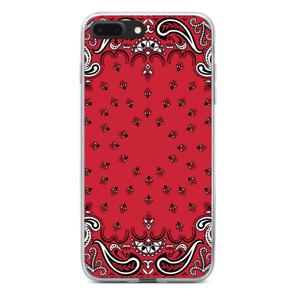 Bandana Print, Red, Black, White Clear Shockproof iPhone Case, view 6