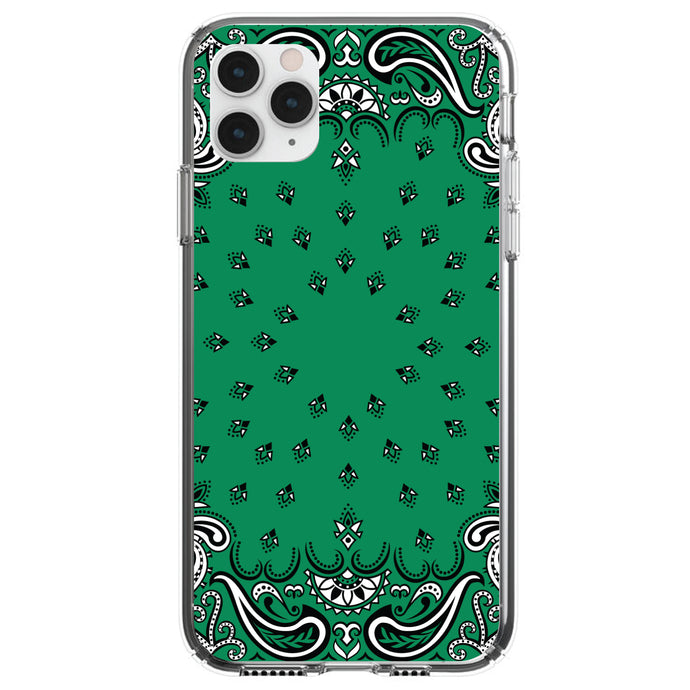 DistinctInk® Clear Shockproof Hybrid Case for Apple iPhone / Samsung Galaxy / Google Pixel - Bandana Print - Green,  Black, White