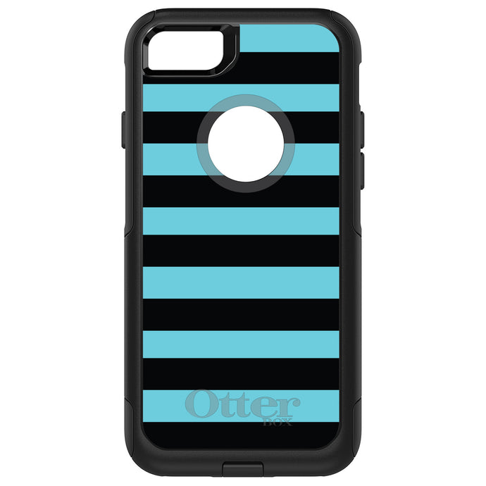 DistinctInk OtterBox Commuter Series Case for Apple iPhone or Samsung Galaxy - Black & Cyan Bold Stripes