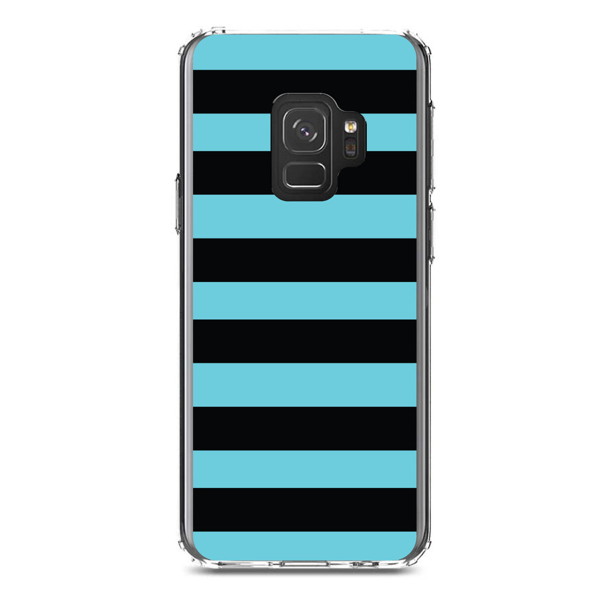 Black & Cyan Bold Horizontal Stripes Clear Shockproof iPhone Case, view 19