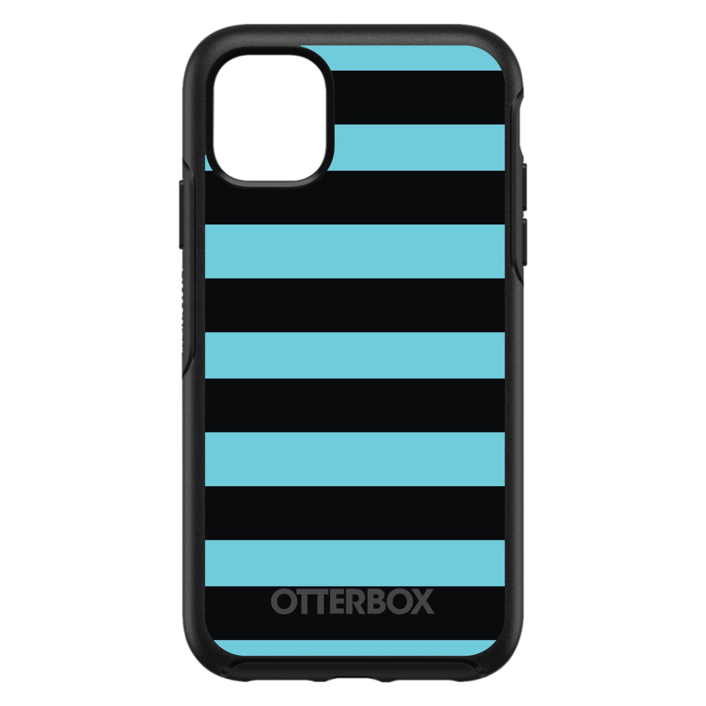 DistinctInk™ OtterBox Symmetry Series Case for Apple iPhone / Samsung Galaxy / Google Pixel - Black & Cyan Bold Stripes