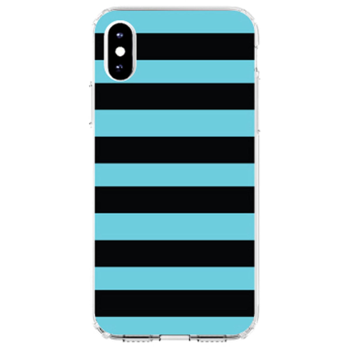 Black & Cyan Bold Horizontal Stripes Clear Shockproof iPhone Case, view 3