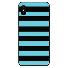 DistinctInk® Hard Plastic Snap-On Case for Apple iPhone or Samsung Galaxy - Black & Cyan Bold Stripes