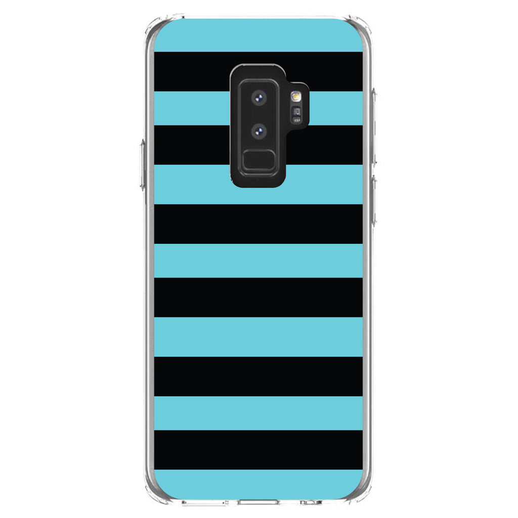 Black & Cyan Bold Horizontal Stripes Clear Shockproof iPhone Case, view 20