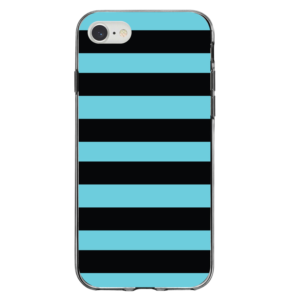 Black & Cyan Bold Horizontal Stripes Clear Shockproof iPhone Case, view 5