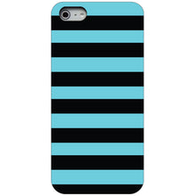 DistinctInk® Hard Plastic Snap-On Case for Apple iPhone or Samsung Galaxy - Black & Cyan Bold Stripes