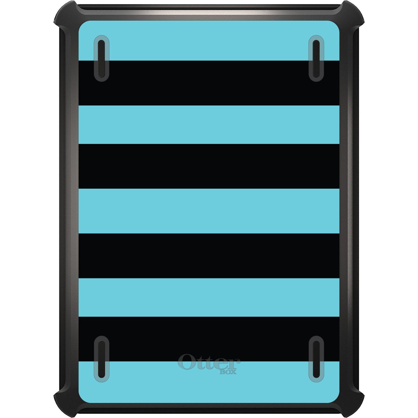 DistinctInk™ OtterBox Defender Series Case for Apple iPad / iPad Pro / iPad Air / iPad Mini - Black & Cyan Bold Stripes