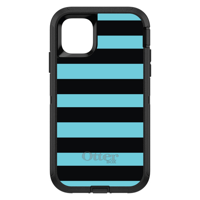 DistinctInk™ OtterBox Defender Series Case for Apple iPhone / Samsung Galaxy / Google Pixel - Black & Cyan Bold Stripes