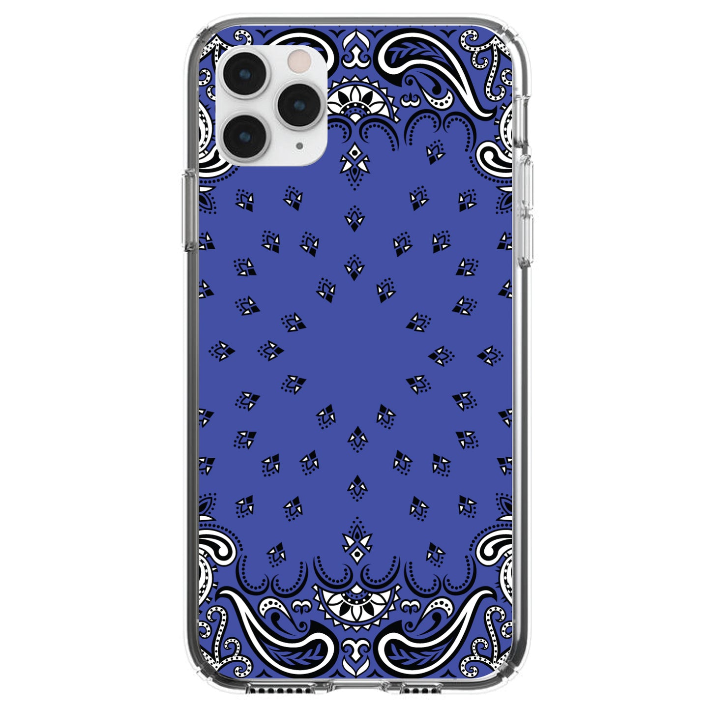 DistinctInk® Clear Shockproof Hybrid Case for Apple iPhone / Samsung Galaxy / Google Pixel - Bandana Print - Blue,  Black, White