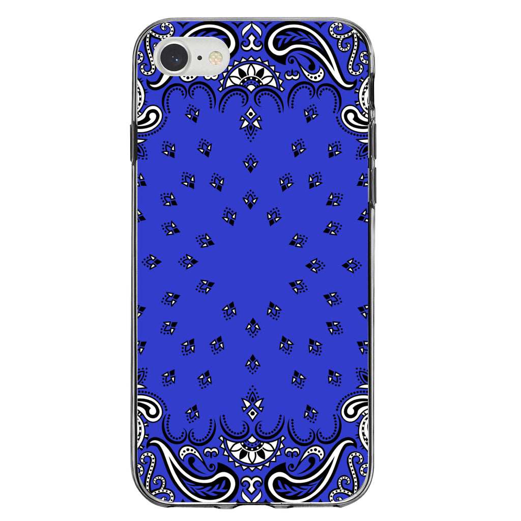 Bandana Print, Blue, Black, White Clear Shockproof iPhone Case, view 5