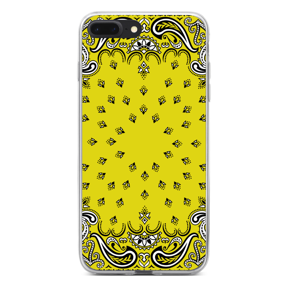 Bandana Print, Yellow, Black, White Clear Shockproof iPhone Case, view 6