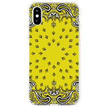 DistinctInk® Clear Shockproof Hybrid Case for Apple iPhone / Samsung Galaxy / Google Pixel - Bandana Print - Yellow,  Black, White