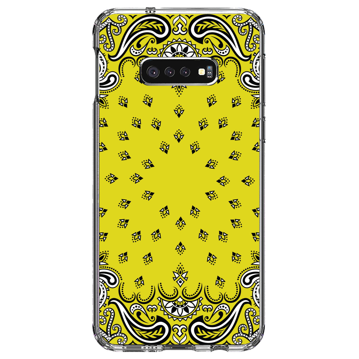 Bandana Print, Yellow, Black, White Clear Shockproof iPhone Case, view 18
