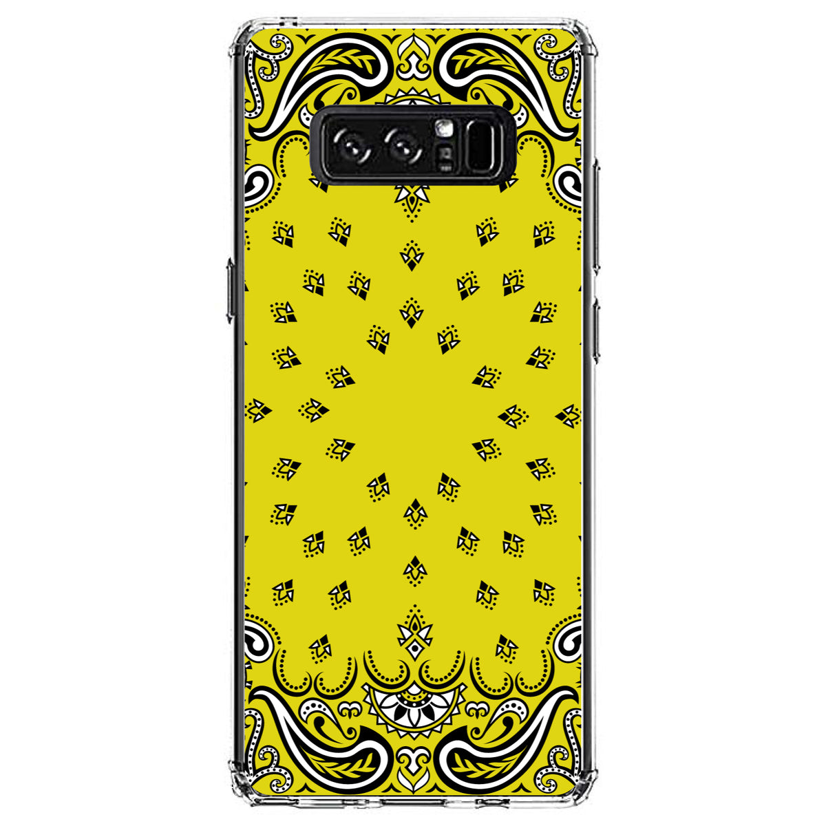 Bandana Print, Yellow, Black, White Clear Shockproof iPhone Case, view 12