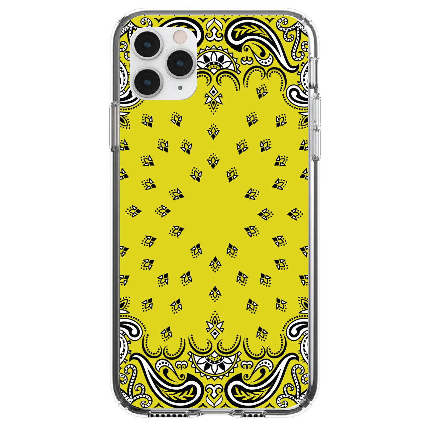 DistinctInk® Clear Shockproof Hybrid Case for Apple iPhone / Samsung Galaxy / Google Pixel - Bandana Print - Yellow,  Black, White