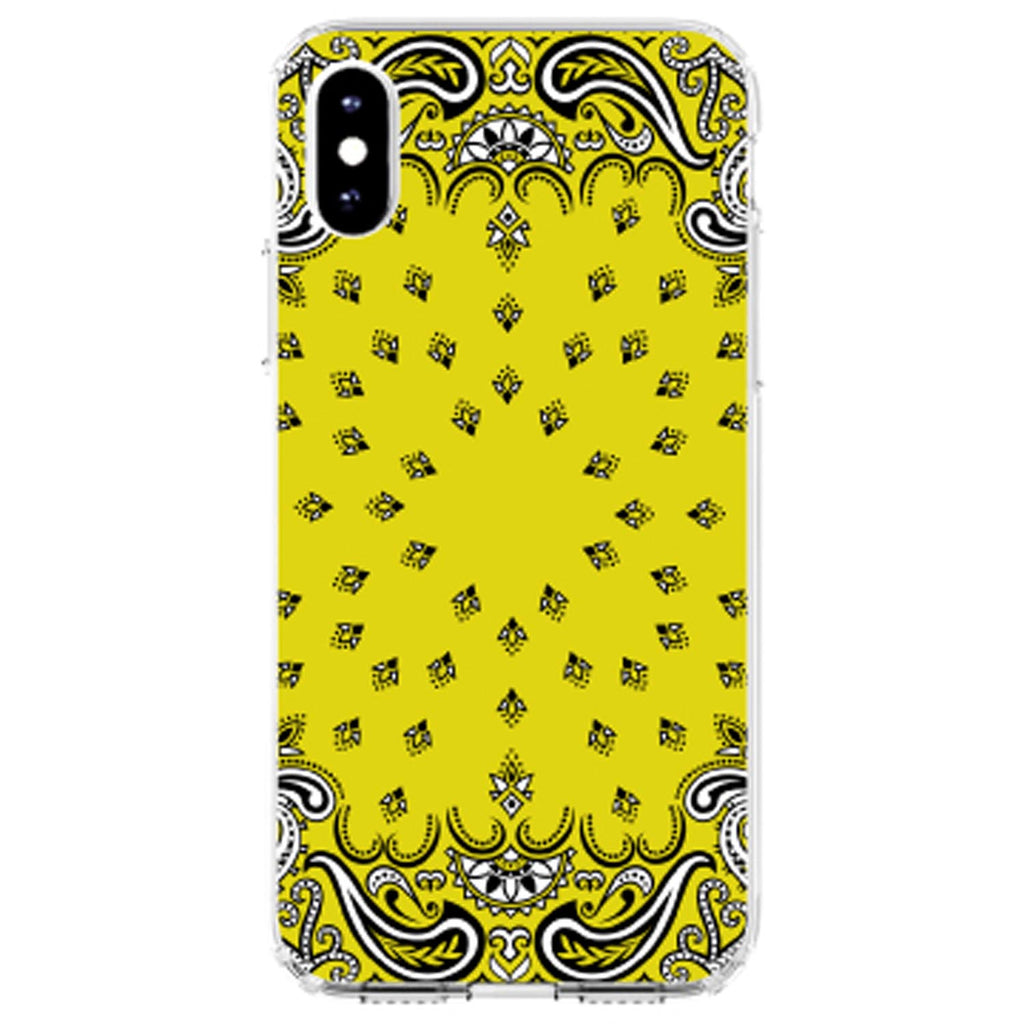 Bandana Print, Yellow, Black, White Clear Shockproof iPhone Case, view 2