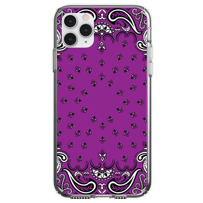 DistinctInk® Clear Shockproof Hybrid Case for Apple iPhone / Samsung Galaxy / Google Pixel - Bandana Print - Purple,  Black, White