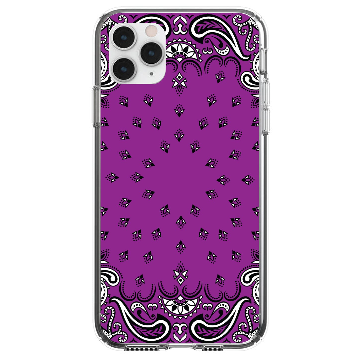 DistinctInk® Clear Shockproof Hybrid Case for Apple iPhone / Samsung Galaxy / Google Pixel - Bandana Print - Purple,  Black, White