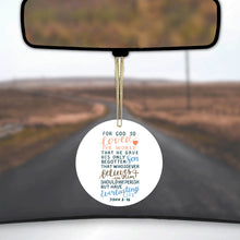 DistinctInk® Hanging Ceramic Christmas Tree Ornament with Gold String - Great Gift / Present - 2 3/4 inch Diameter - John 3:16 - For God So Loved The World
