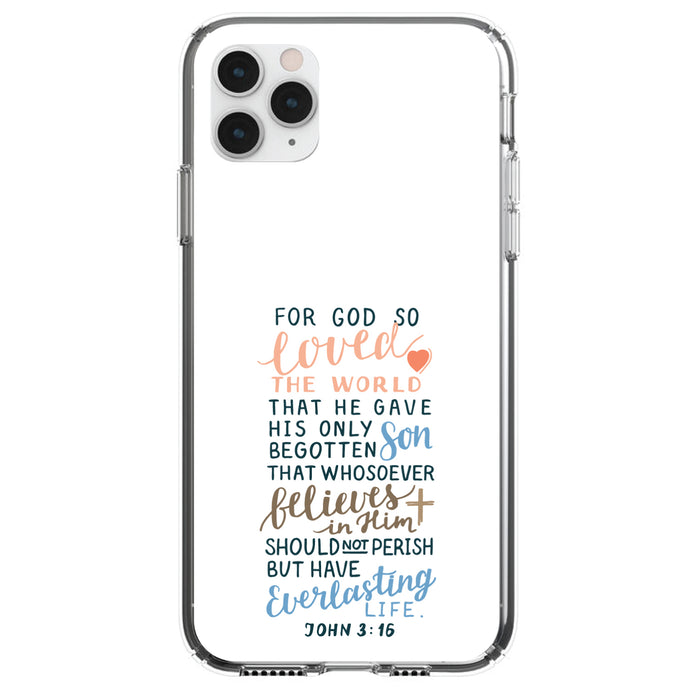 DistinctInk® Clear Shockproof Hybrid Case for Apple iPhone / Samsung Galaxy / Google Pixel - John 3:16 - For God So Loved The World