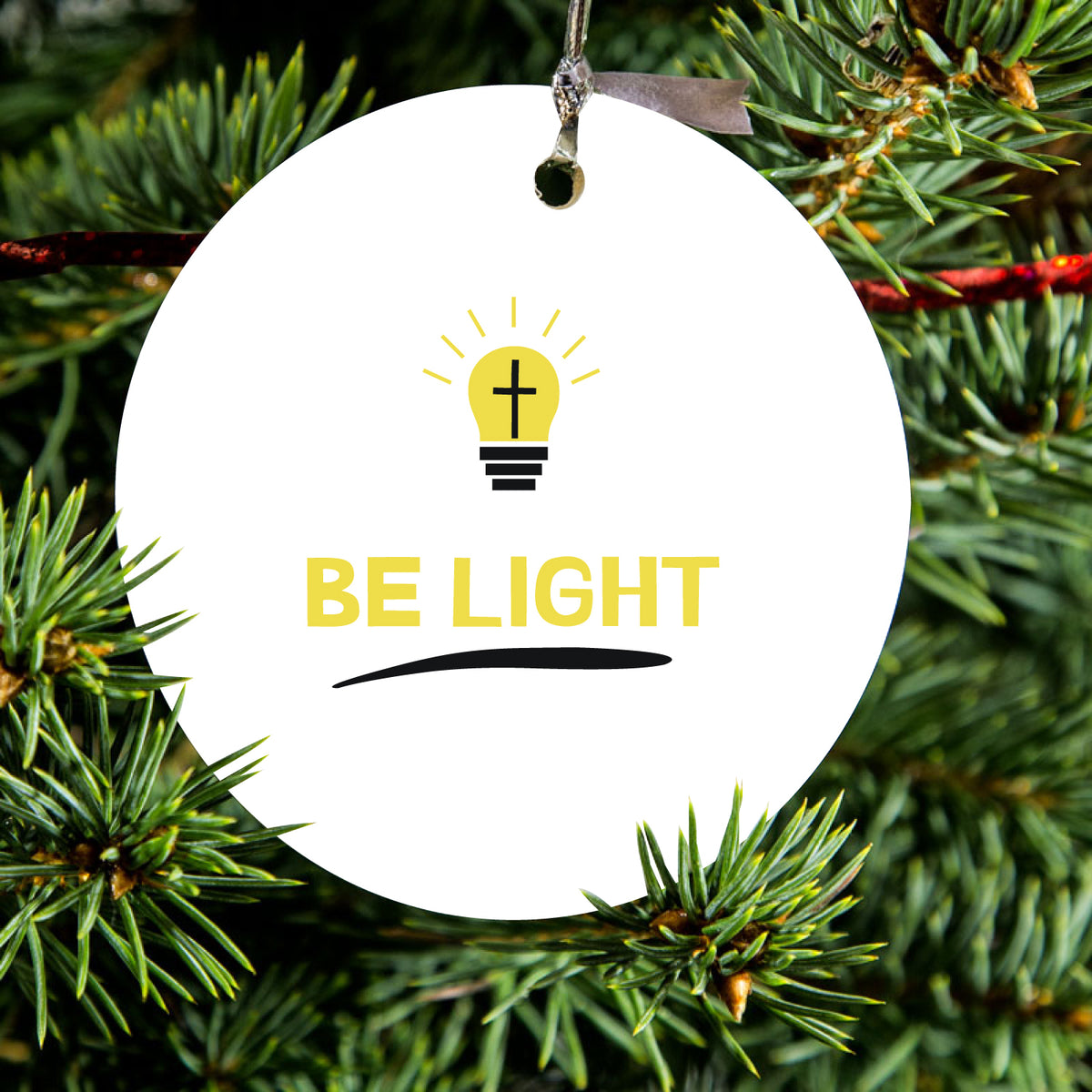 Cross in a Light Bulb Ceramic Ornament, view 2