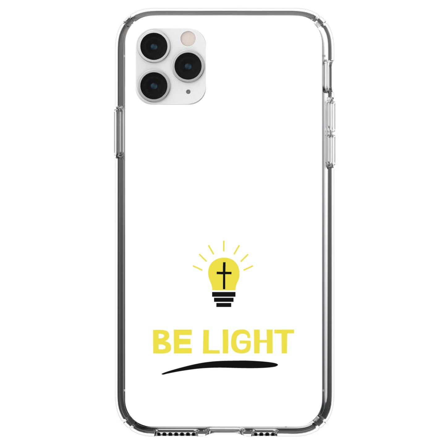 DistinctInk® Clear Shockproof Hybrid Case for Apple iPhone / Samsung Galaxy / Google Pixel - BE LIGHT - Cross in a Light Bulb