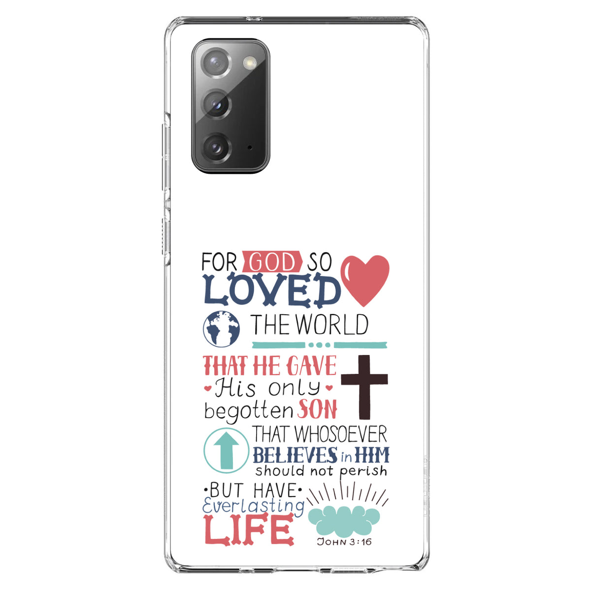 John 3:16, Pink Teal, For God So Loved The World Clear Shockproof iPhone Case, view 8