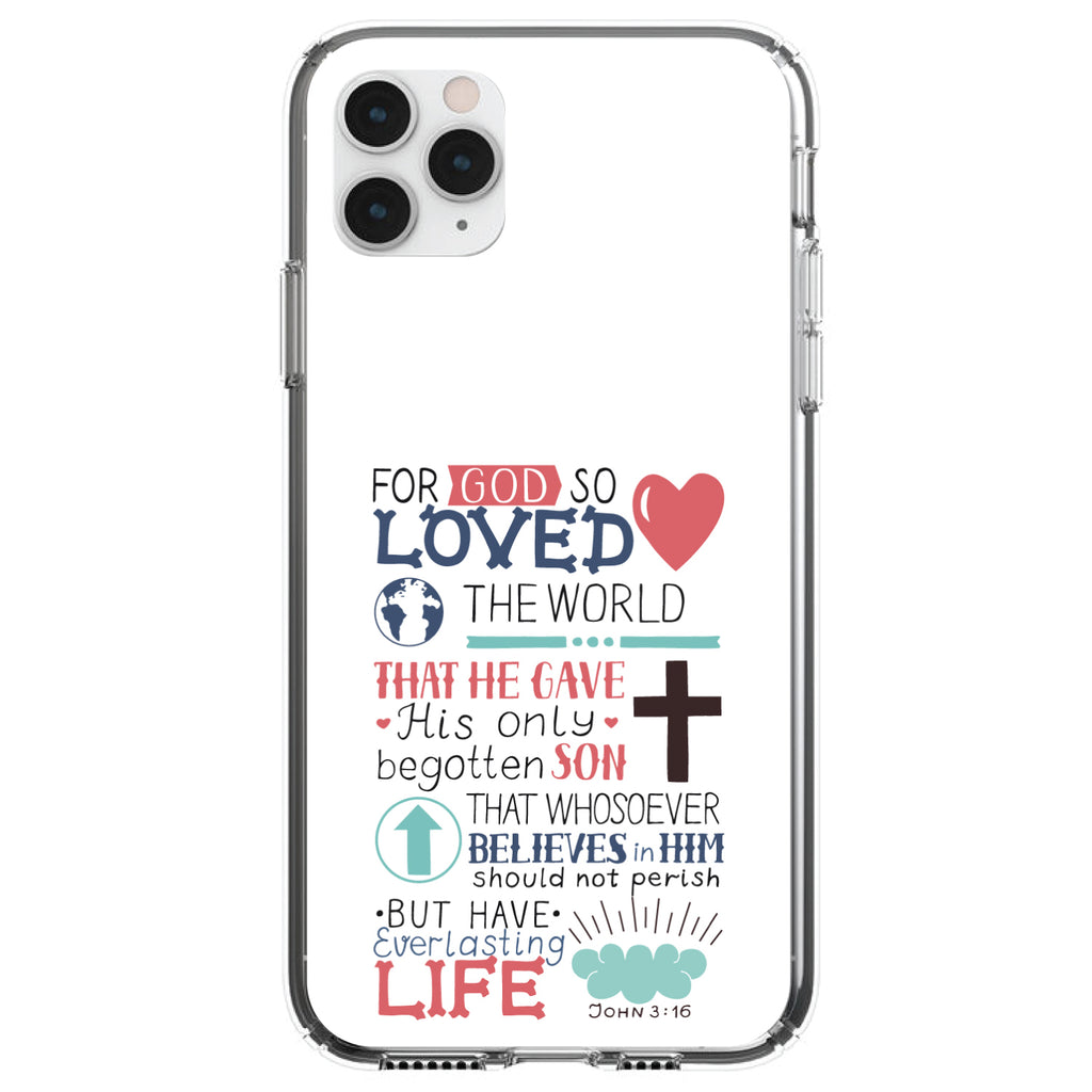 John 3:16, Pink Teal, For God So Loved The World Clear Shockproof iPhone Case