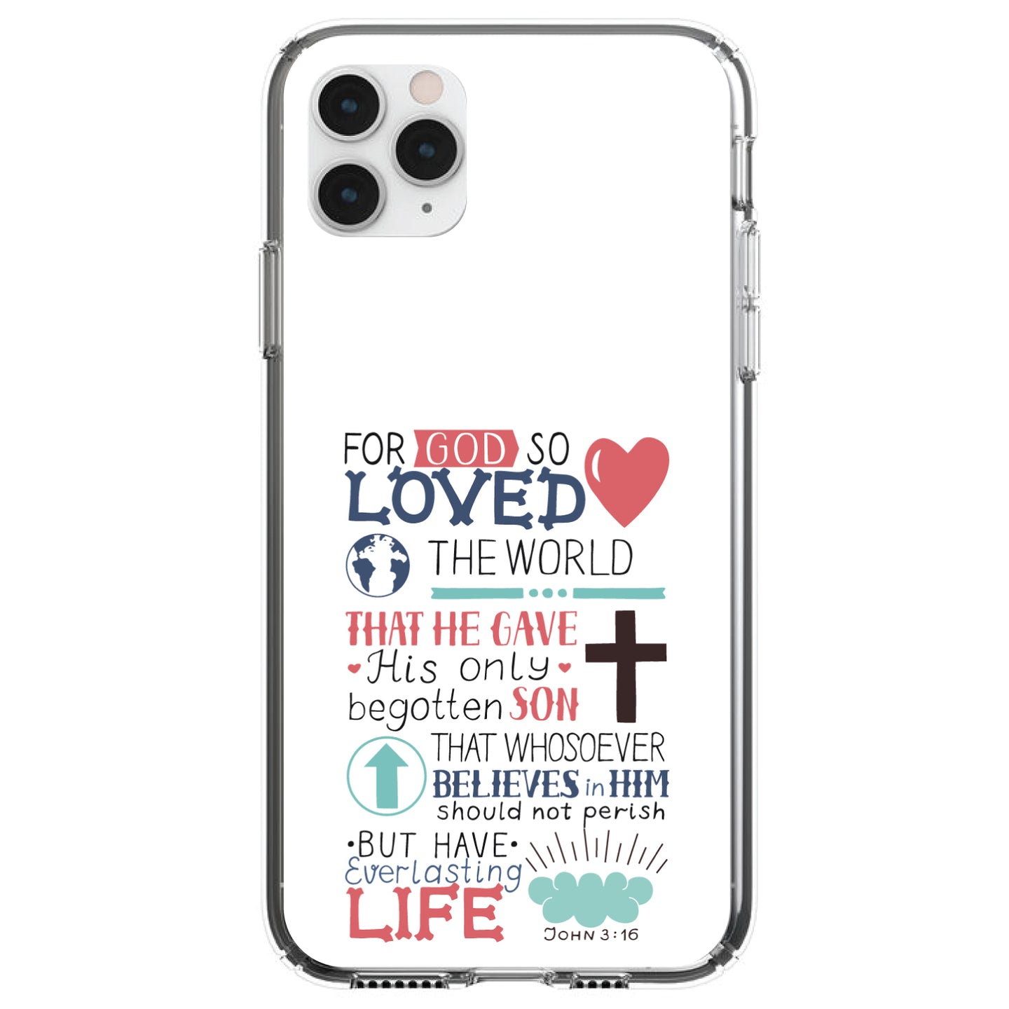 DistinctInk® Clear Shockproof Hybrid Case for Apple iPhone / Samsung Galaxy / Google Pixel - John 3:16 - Pink Teal - For God So Loved The World