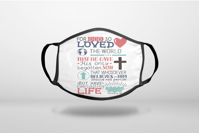 John 3:16 - Pink Teal - For God So Loved The World - 3-Ply Reusable Soft Face Mask Covering, Unisex, Cotton Inner Layer