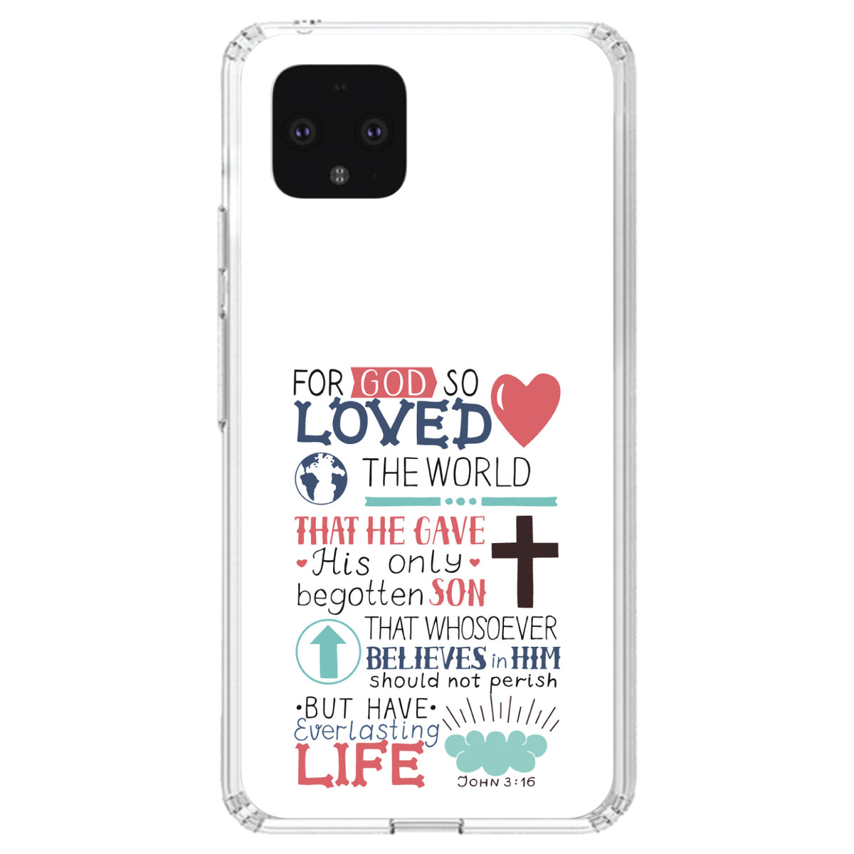 John 3:16, Pink Teal, For God So Loved The World Clear Shockproof iPhone Case, view 24
