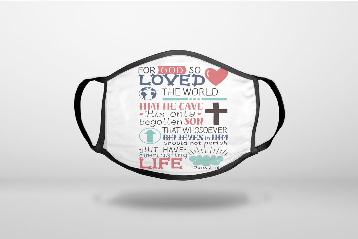 John 3:16 - Pink Teal - For God So Loved The World - 3-Ply Reusable Soft Face Mask Covering, Unisex, Cotton Inner Layer