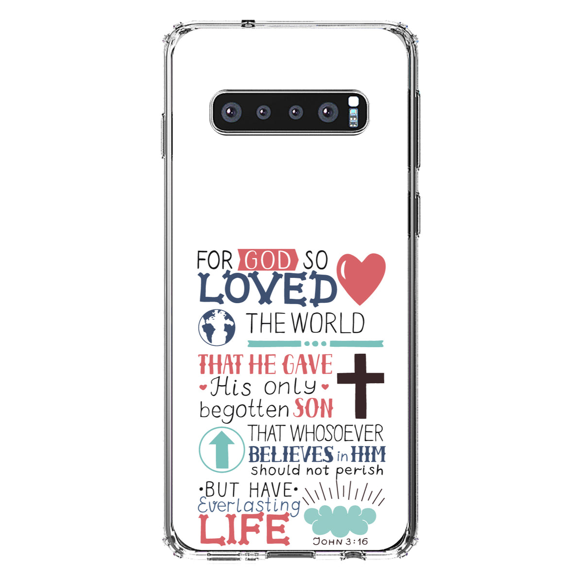 John 3:16, Pink Teal, For God So Loved The World Clear Shockproof iPhone Case, view 17