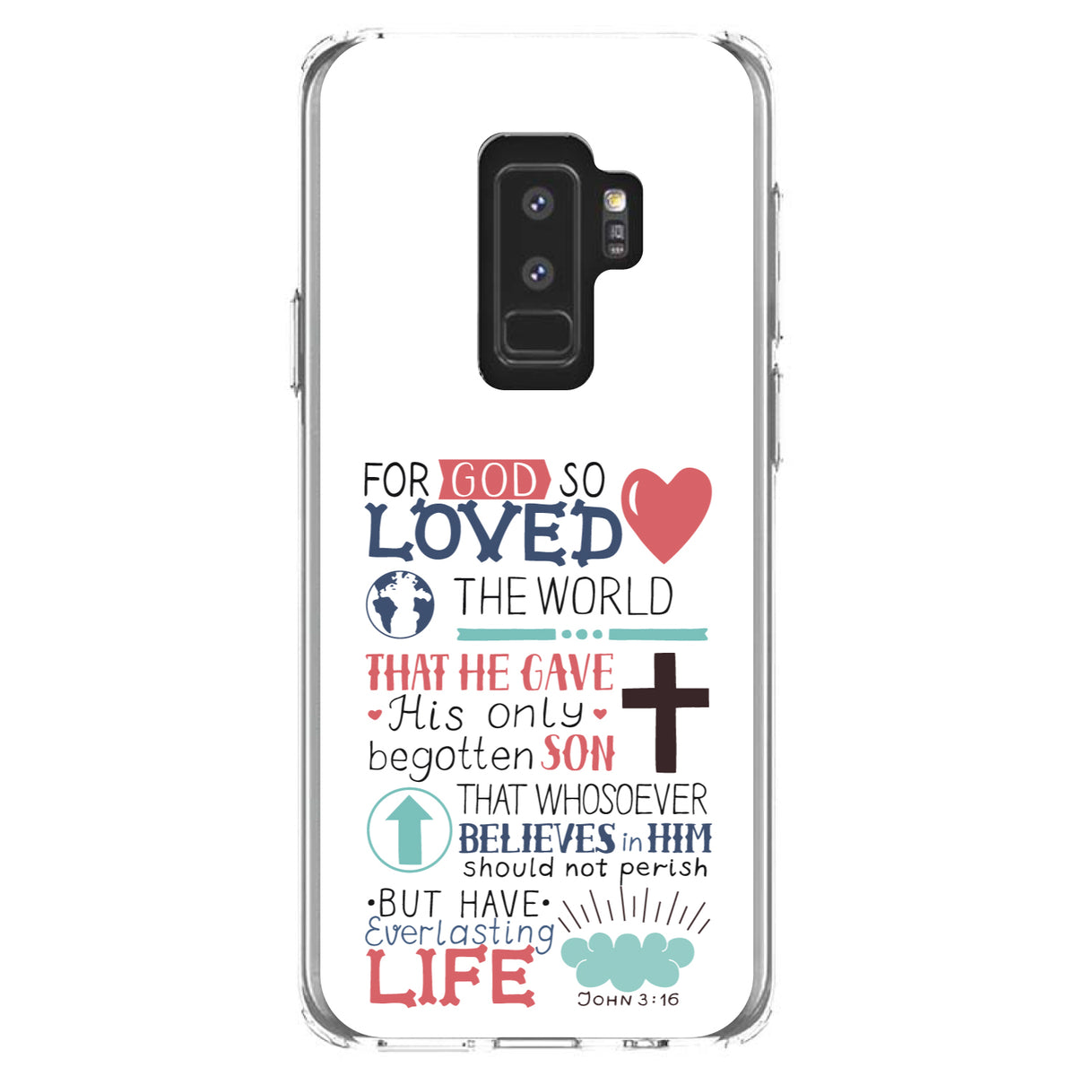 John 3:16, Pink Teal, For God So Loved The World Clear Shockproof iPhone Case, view 20
