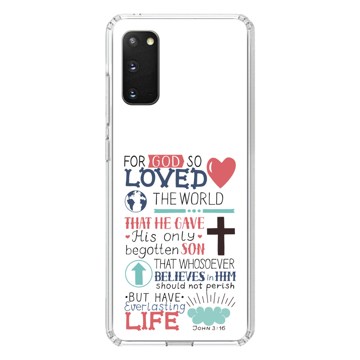 John 3:16, Pink Teal, For God So Loved The World Clear Shockproof iPhone Case, view 14