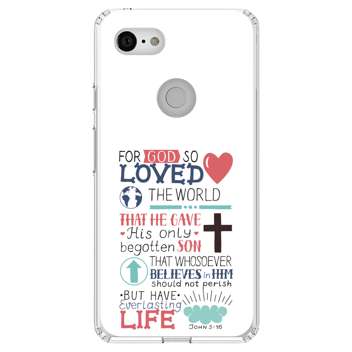 John 3:16, Pink Teal, For God So Loved The World Clear Shockproof iPhone Case, view 21