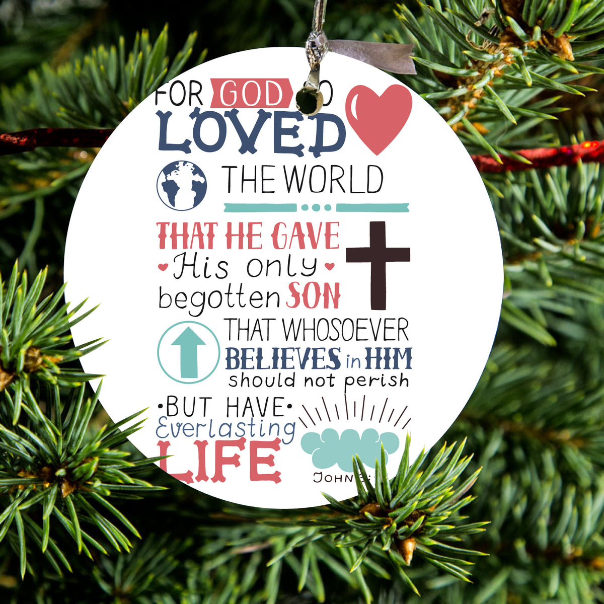 For God So Loved The World Ceramic Ornament, view 2