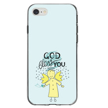 DistinctInk® Clear Shockproof Hybrid Case for Apple iPhone / Samsung Galaxy / Google Pixel - God Bless You - Angel - Yellow Teal