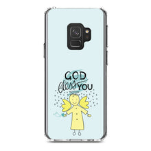 DistinctInk® Clear Shockproof Hybrid Case for Apple iPhone / Samsung Galaxy / Google Pixel - God Bless You - Angel - Yellow Teal