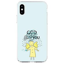 DistinctInk® Clear Shockproof Hybrid Case for Apple iPhone / Samsung Galaxy / Google Pixel - God Bless You - Angel - Yellow Teal