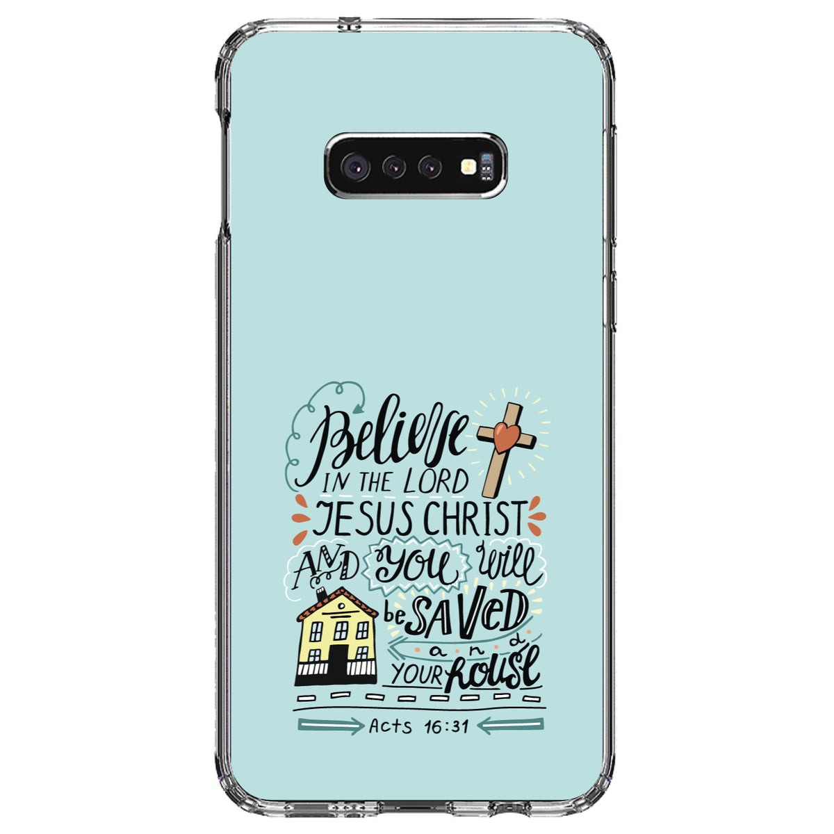 Acts 16:31, Believe in the Lord Jesus Christ Clear Shockproof iPhone Case, view 18