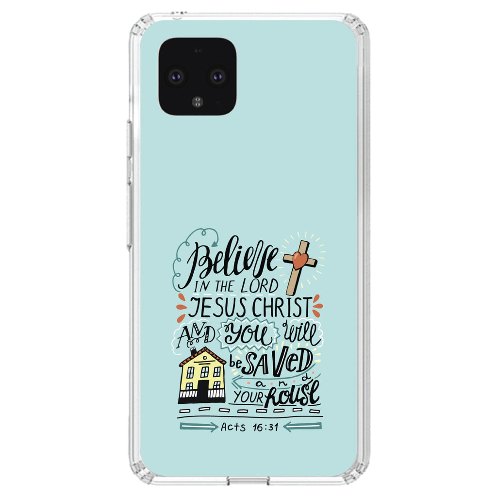 Acts 16:31, Believe in the Lord Jesus Christ Clear Shockproof iPhone Case, view 23