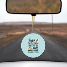 DistinctInk® Hanging Ceramic Christmas Tree Ornament with Gold String - Great Gift / Present - 2 3/4 inch Diameter - Acts 16:31 - Believe in the Lord Jesus Christ